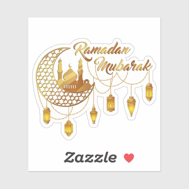 Elegant Gold Ramadan Mubarak Mosque & Lanterns Sticker (Sheet)