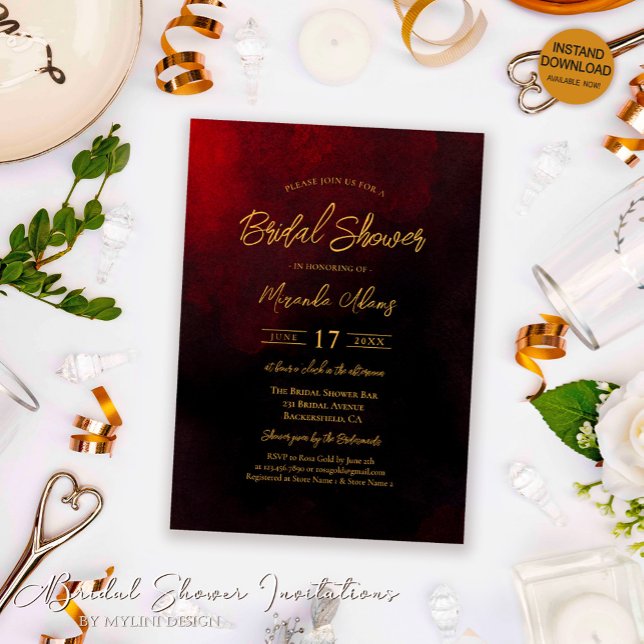 Elegant Gold Red and Black Bridal Shower Invitation (Creator Uploaded)