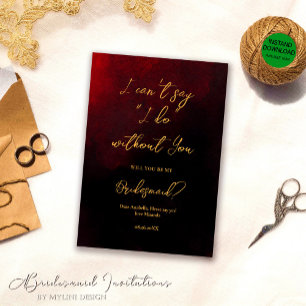 Elegant Gold Red and Black Bridesmaid Invitation