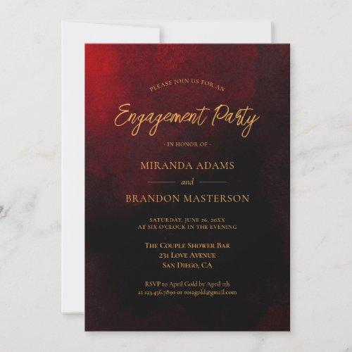 Elegant Gold Red and Black Engagement Party Invitation