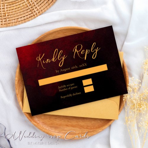 Elegant Gold Red and Black Wedding RSVP Card