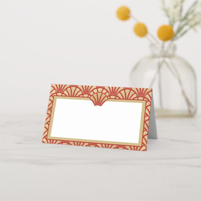 Elegant Gold Red Art Deco Wedding Event Place Card (Front)