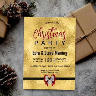 Elegant gold red bow tie Christmas Invitation