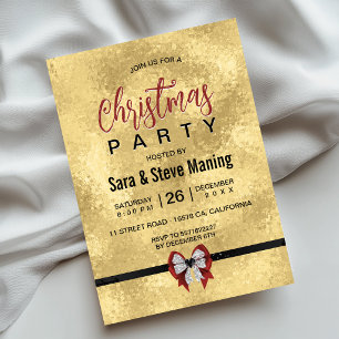 Elegant gold red bow tie Christmas Invitation