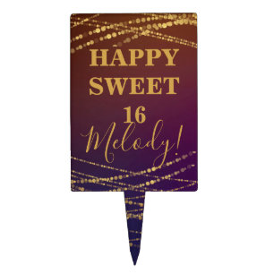 Elegant Gold Red Burgundy Glam Sweet 16 Birthday Cake Topper