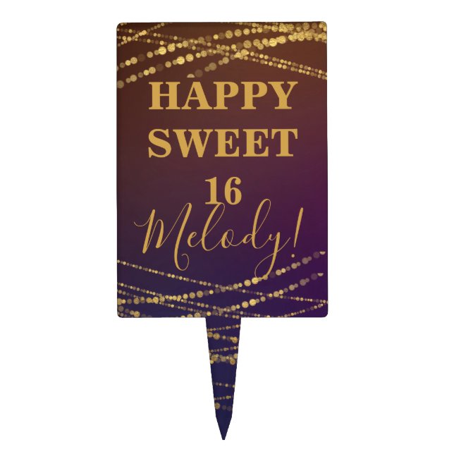 Elegant Gold Red Burgundy Glam Sweet 16 Birthday Cake Topper (Front)
