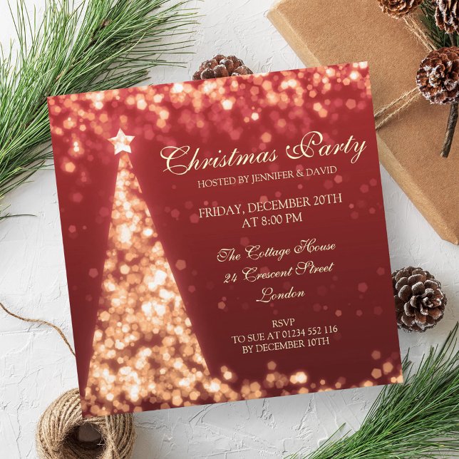 Elegant Gold & Red Christmas Holiday Party Invitation (Elegant Gold & Red Christmas Holiday Party Invitation)