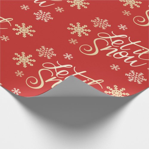 Elegant Gold Red Christmas Let It Snow Snowflakes Wrapping Paper
