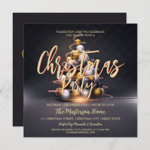 Elegant Gold Red Christmas Party Invitation