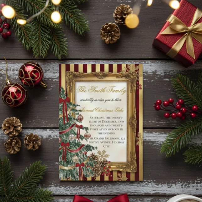 Elegant Gold & Red Christmas Party Invitation (Creator Uploaded)