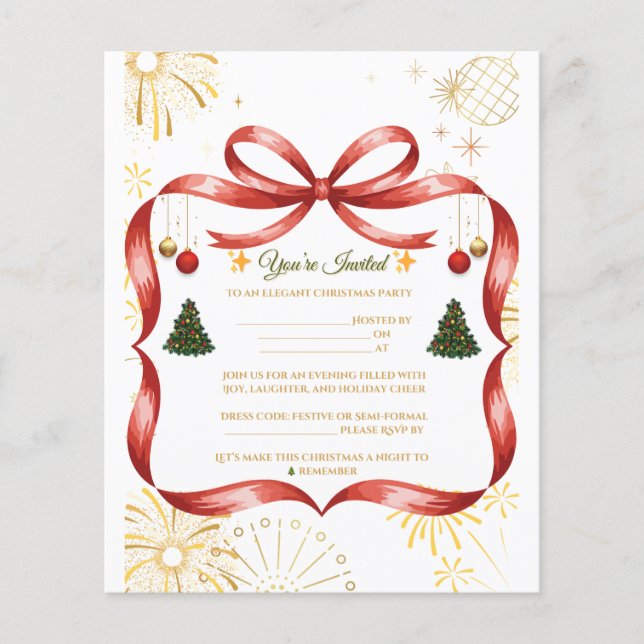  Elegant Gold & Red Christmas Party Invitation Flyer (Front)