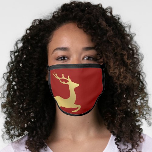 Elegant Gold Red Christmas Reindeer Face Mask