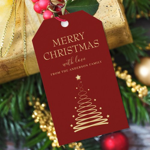 Elegant Gold Red Christmas Tree Custom Gift Tags