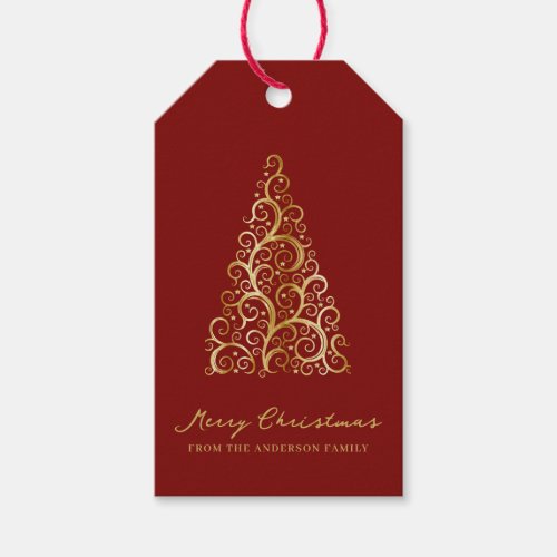 Elegant Gold Red Christmas Tree Custom Gift Tags