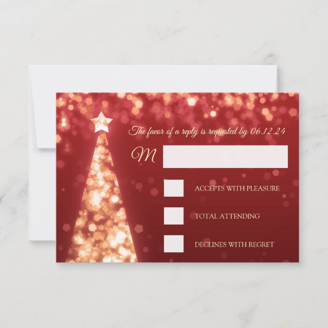 Elegant Gold Red Christmas Wedding RSVP Card (Front)