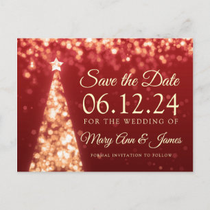 Elegant Gold Red Christmas Wedding Save The Date Announcement Postcard