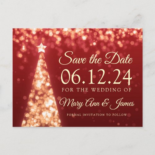 Elegant Gold Red Christmas Wedding Save The Date Announcement Postcard