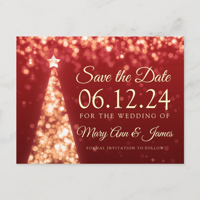 Elegant Gold Red Christmas Wedding Save The Date Announcement Postcard (Front)