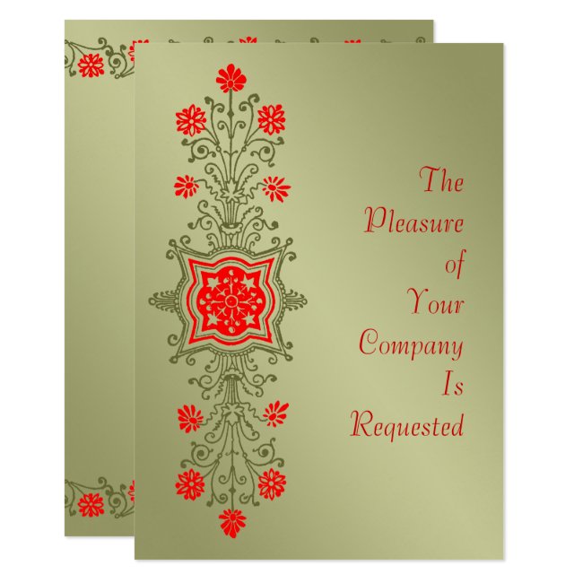 Elegant Gold Red Floral Etching Custom Invitations
