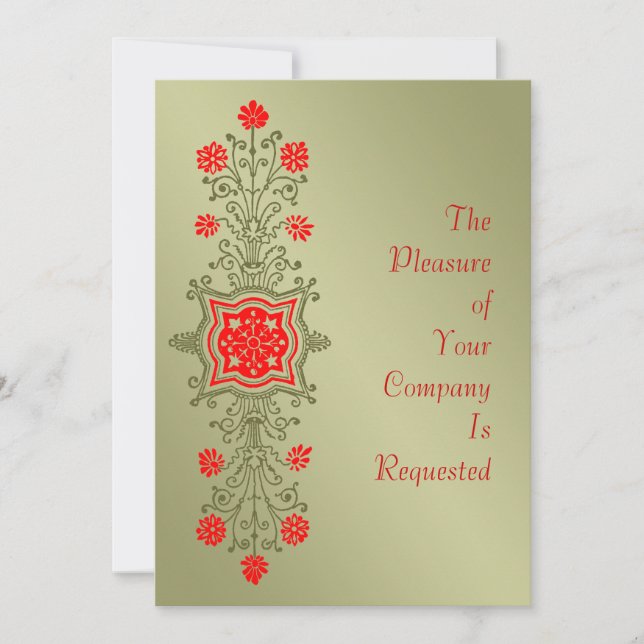 Elegant Gold Red Floral Etching Custom Invitations (Front)