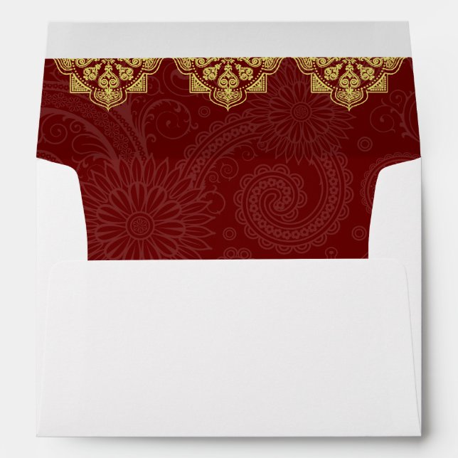 Elegant Gold & Red Ganesha Indian Wedding Envelope (Back (Bottom))