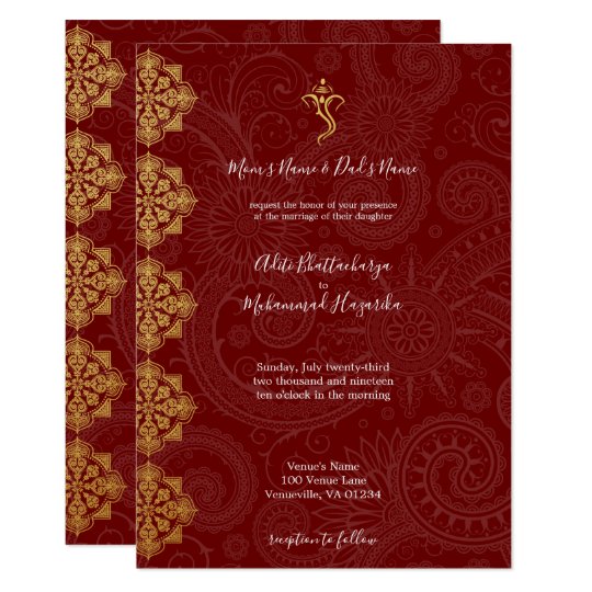 Elegant Gold & Red Ganesha Indian Wedding Invitation 