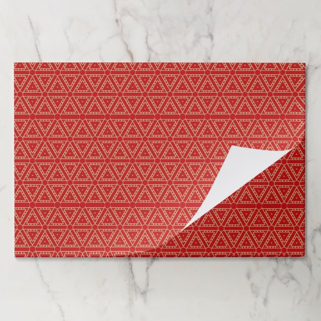 Elegant gold red geometric pattern paper placemats (Folded)