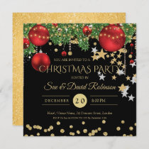 Elegant Gold Red Glitter Christmas Holiday Party Invitation