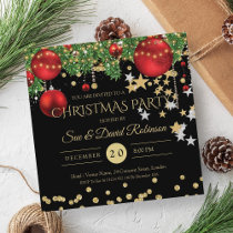 Elegant Gold Red Glitter Christmas Holiday Party Invitation