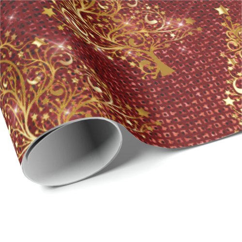 Elegant Gold  Red Glitter Christmas Tree Pattern Wrapping Paper