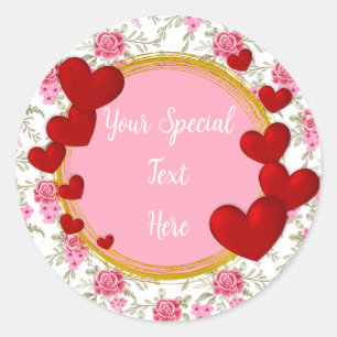 Elegant Gold, Red Heart Frame: for Every Occasion Classic Round Sticker