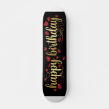 Elegant Gold & Red Heart Happy Birthday Romantic G