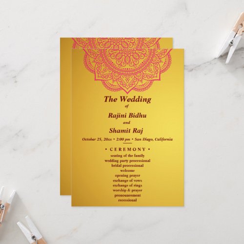 Elegant Gold Red Indian Paisley Wedding Ceremony Invitation