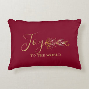 Elegant Gold Red Joy Personalized Christmas Accent Pillow