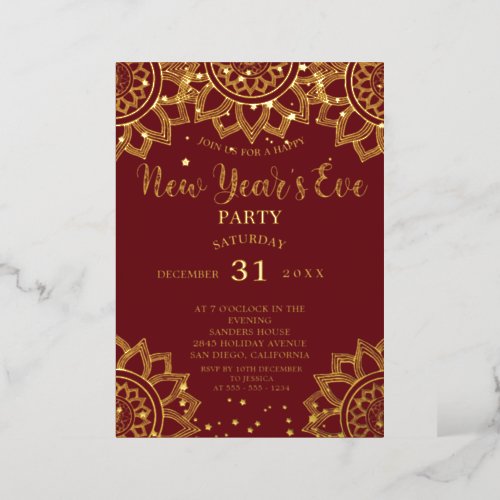 Elegant Gold Red Mandala New Years Eve Party    Foil Invitation