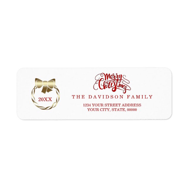 Elegant Gold Red Merry Christmas Typography Label (Front)