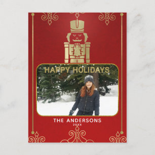 Elegant Gold & Red Nutcracker Holiday Photo