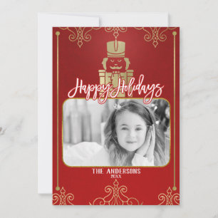 Elegant Gold & Red Nutcracker Holiday Photo Card