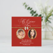 Elegant Gold Red Photo Quinceanera Invitations (Standing Front)