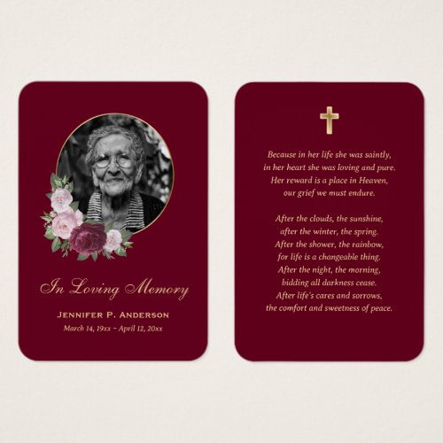 Elegant Gold Red Pink Floral Memorial Cards