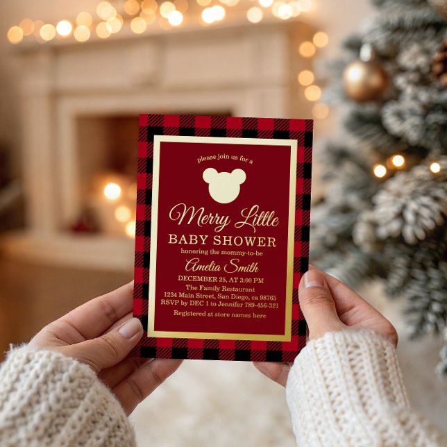 Elegant Gold Red Plaid Merry Little Baby Shower Foil Invitation (Creator Uploaded)