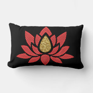Elegant Gold Red Polka Dot Lotus Flower Zen Yoga Lumbar Pillow