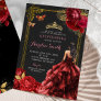 Elegant Gold Red Roses Royal Quinceañera Invitation