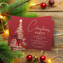 Elegant Gold Red Shimmering Xmas Tree Holiday  Invitation