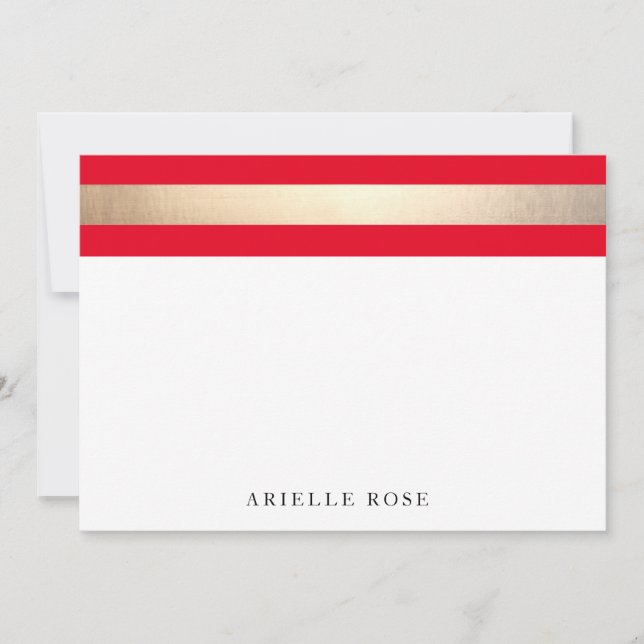 Elegant Gold Red Stripe Note Card (Front)