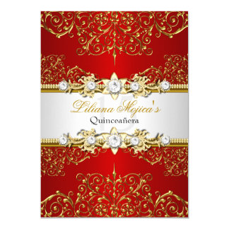 Elegant Gold Red Vintage Glamour Quinceanera Card