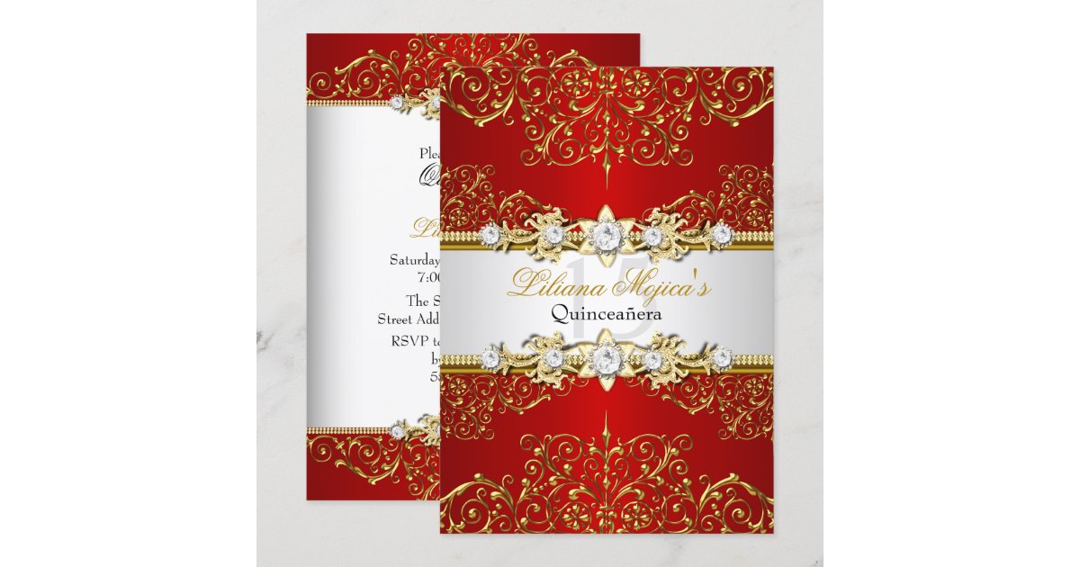 Elegant Gold Red Vintage Glamour Quinceanera Invitation Zazzle