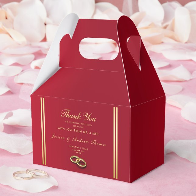Elegant Gold & Red, Wedding Rings Wedding Favor Boxes (Wedding)