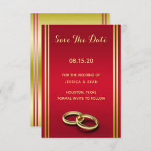 Elegant Gold & Red, Wedding Rings Wedding Save The Date