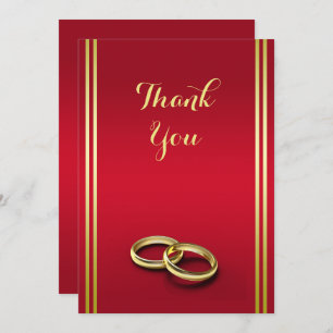 Elegant Gold & Red, Wedding Rings Wedding Thank You Card